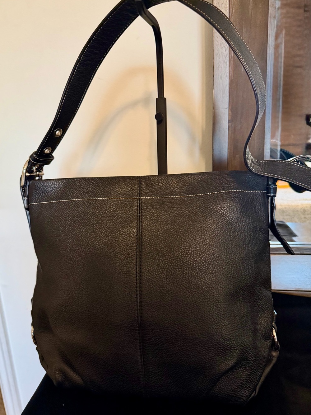 Coach Black Pebbled Leather Messenger Bag for Men